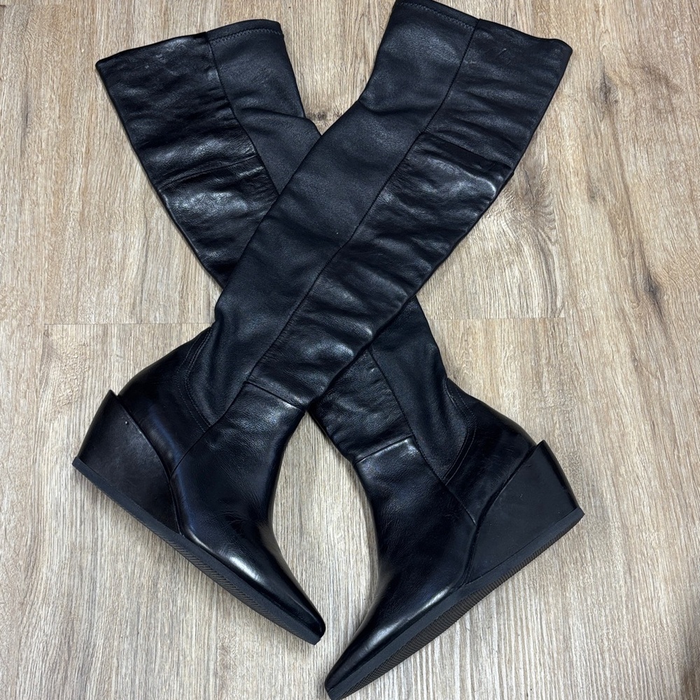 FLASH SALE - Elegant Black Over the Knee Wedge Boots
